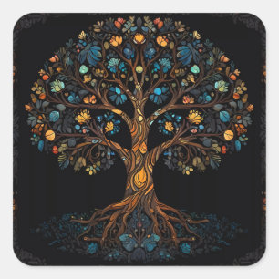 Der verzauberte Mosaikbaum Quadratischer Aufkleber