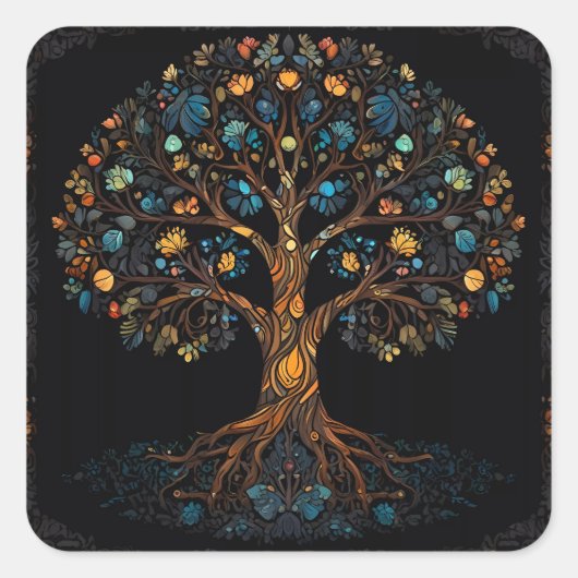 Der verzauberte Mosaikbaum Quadratischer Aufkleber (Vorderseite)
