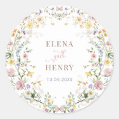 Der verzauberte Pastell-Wildblume-Garten Hochzeits Runder Aufkleber (Vorderseite)