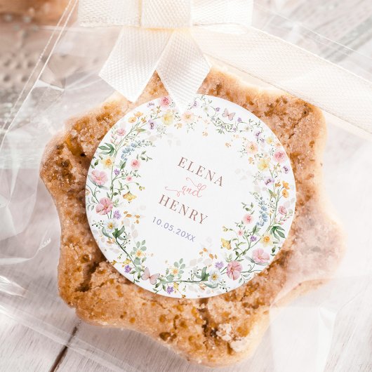 Der verzauberte Pastell-Wildblume-Garten Hochzeits Runder Aufkleber
