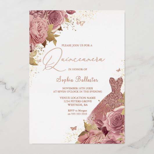 Der verzauberte Pinselstrich mit der echten Rose G Folieneinladung (Vorderseite)