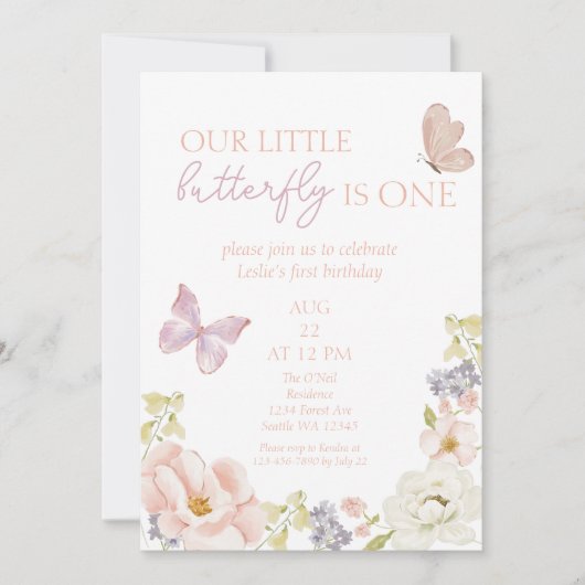 Der verzauberte Schmetterlingsgarten zum ersten Ge Einladung (Vorderseite)