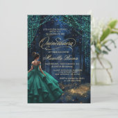 Der verzauberte Wald Emerald Green Quinceañera Einladung (Stehend Vorderseite)