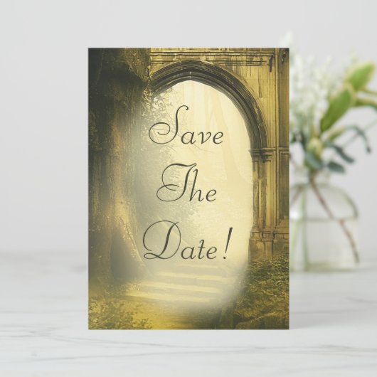 Der verzauberte Waldbogen Save the Date Einladung (Stehend Vorderseite)