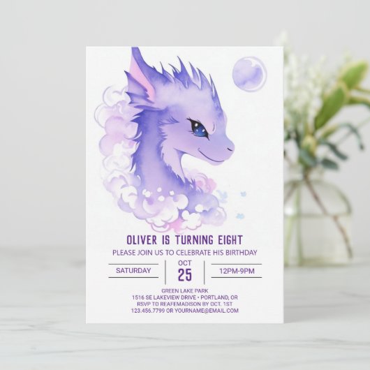 Der verzauberte Whimsikdrache zum Geburtstag Einladung (Stehend Vorderseite)