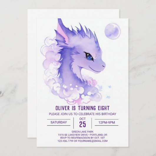 Der verzauberte Whimsikdrache zum Geburtstag Einladung (Vorne/Hinten)