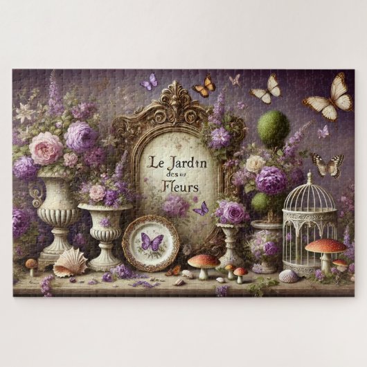 Der Vintage-Blumenschmetterlingsgarten Puzzle (Horizontal)