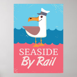 Der Vintage Cartoon für das Reiseplakat am Meer Poster