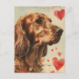 Der Vintage Valentinstag des irischen Setters Postkarte