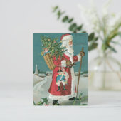 Der Vintage Weihnachtsmann im Schnee Feiertagspostkarte (Stehend Vorderseite)