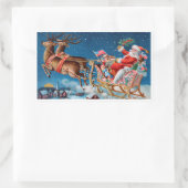 Der Vintage Weihnachtsmann in seinem Schlitten Rechteckiger Aufkleber (Tasche)