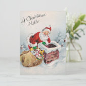 Der Vintage Weihnachtsmann liefert Weihnachtsgesch Feiertagskarte (Stehend Vorderseite)