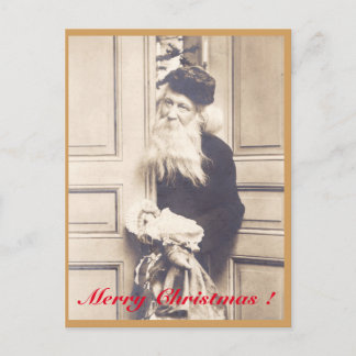 Der Vintage Weihnachtsmann trifft sich mit Geschen Feiertagspostkarte