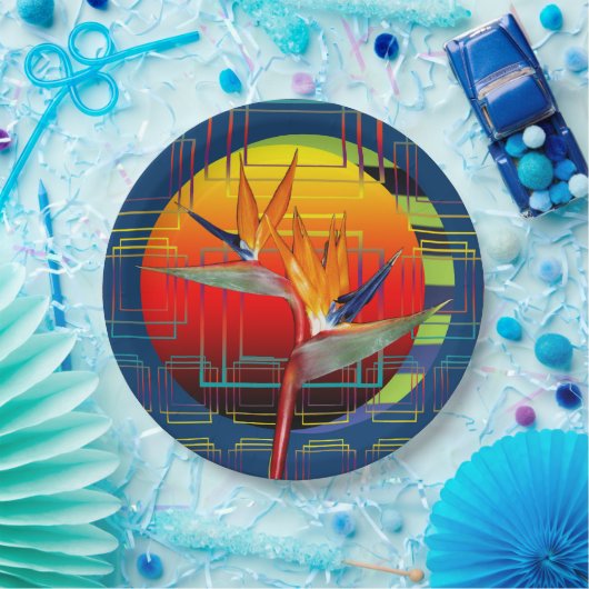 Der Vogel der Paradise Blume Geometrischer Garten Pappteller (Party)