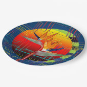 Der Vogel der Paradise Blume Geometrischer Garten Pappteller (Schrägansicht)