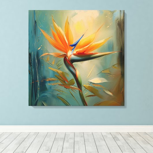 Der Vogel der tropischen Pflanze des Paradieses Leinwanddruck (Insitu (Holzboden))