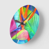 Der Vogel des Paradise Strelitzia Blume Tropische Runde Wanduhr (Winkel)