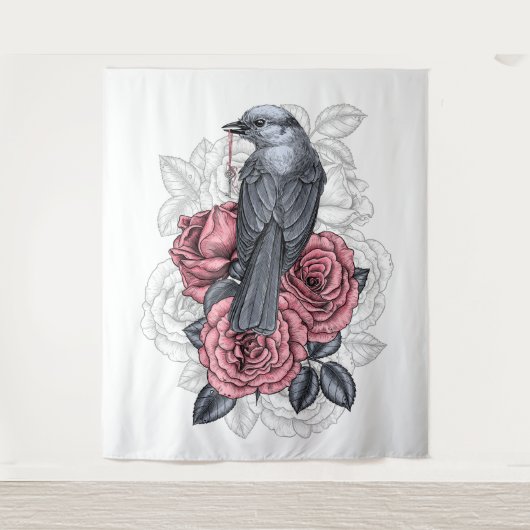 Der Vogel mit der silbernen Taste Wandteppich (Vorderseite)