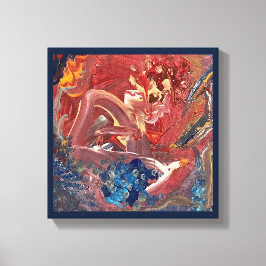 Der Vogel und das Acrylgemälde am See Leinwanddruck (Vorderseite)