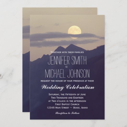 Der Vollmond, der über die Wedding Berge steigt, Einladung (Vorne/Hinten)