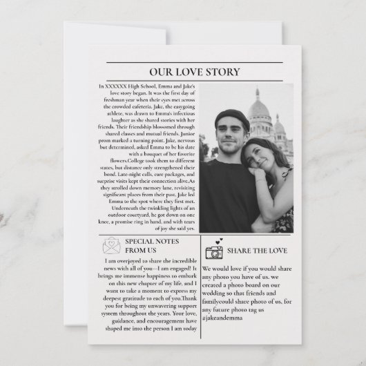 Der Vorschlag Post Zeitung Hochzeit speichern Sie Einladung (Rückseite)