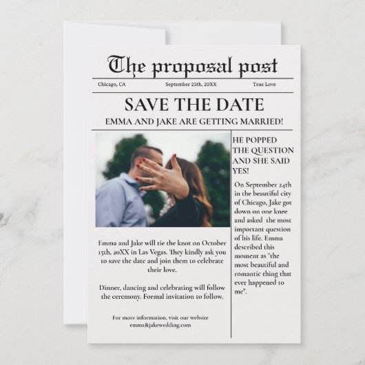 Der Vorschlag Post Zeitung Hochzeit speichern Sie  Einladung (Vorderseite)