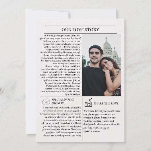 Der Vorschlag Post Zeitung Hochzeit speichern Sie Einladung (Rückseite)