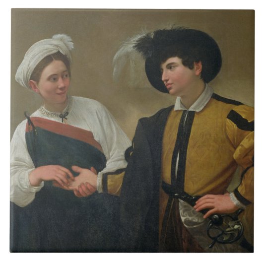 Der Wahrsager (La Buona Ventura), c.1594 Fliese (Vorderseite)