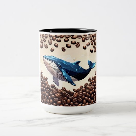 Der Wal und die Kaffeebohnen Zweifarbige Tasse (Mittel)