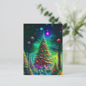 Der Wald der Weihnachtsbäume mit Ornamenten Postkarte (Stehend Vorderseite)