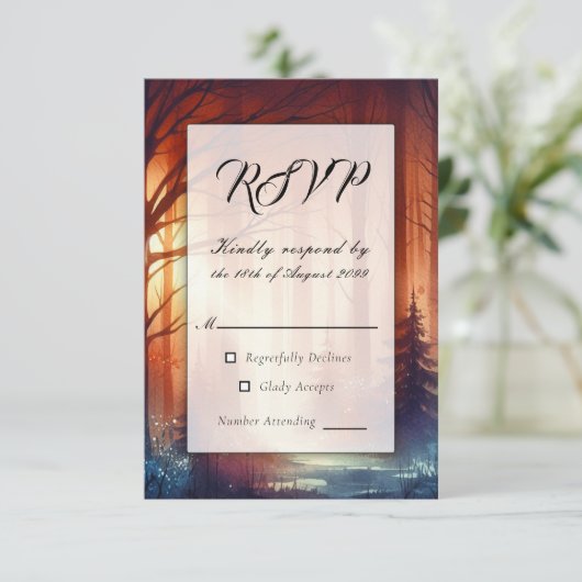 Der Waldzauber fallender Blätter RSVP Karte (Stehend Vorderseite)