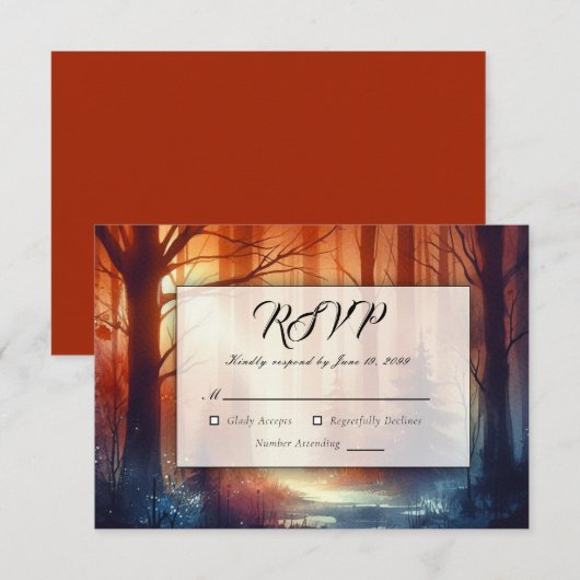 Der Waldzauber fallender Blätter RSVP Karte (Vorne/Hinten)