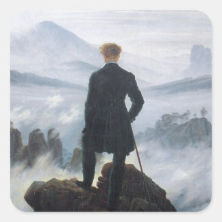 Der Wanderer über dem Meer des Nebels durch Caspar Quadratischer Aufkleber