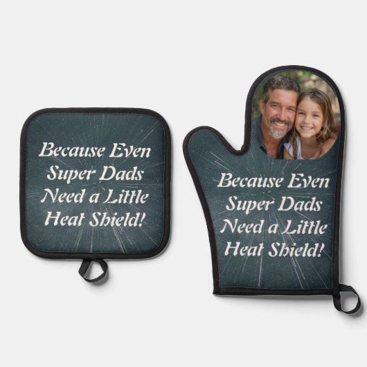 Der Wärmeschild des Super-Vaters: Personalisiert Ofenhandschuh & Topflappen-Set (Vorderseite)