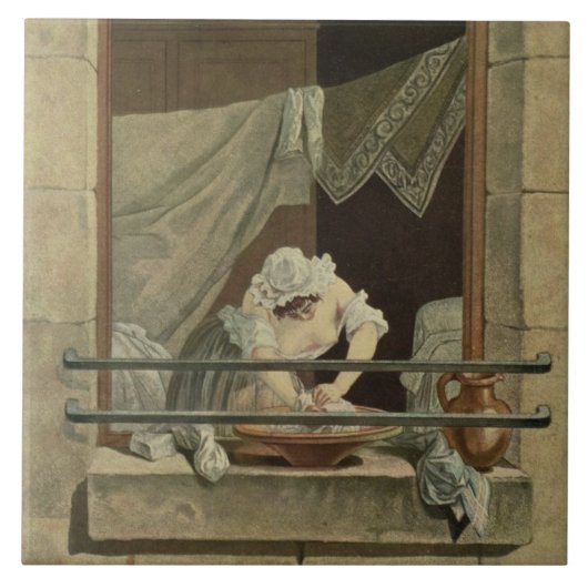 Der Washerwoman, graviert von J. Laurent Julien Fliese (Vorderseite)