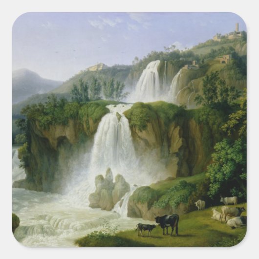 Der Wasserfall von Tivoli, 1785 Quadratischer Aufkleber (Vorderseite)