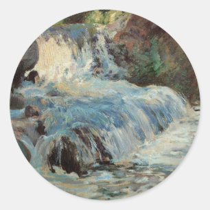Der Wasserfall von Twachtman, Vintage-Impressionis Runder Aufkleber