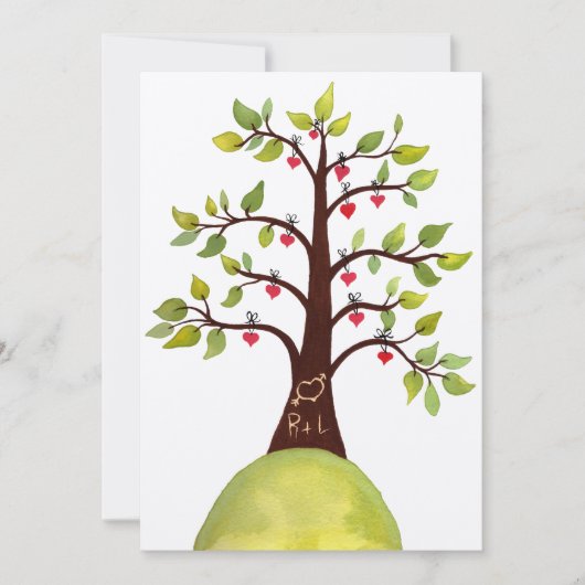 Der Watercolor-Liebe-Herz-Baum, der Hochzeit Einladung (Vorderseite)