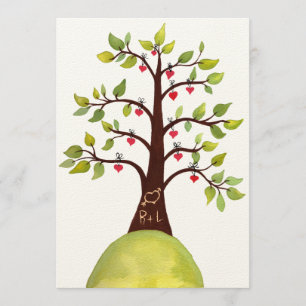 Der Watercolor-Liebe-Herz-Baum, der Hochzeit Einladung