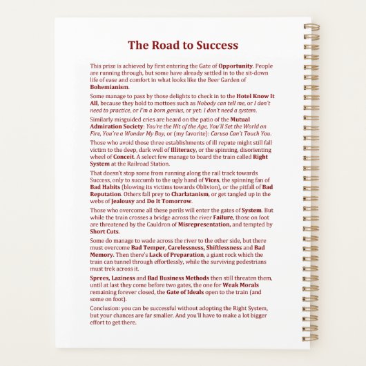 Der Weg zum Erfolg Planer (Rückseite)