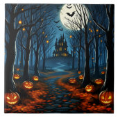 Der Weg zum Spukwald - Halloween Fliese (Vorderseite)