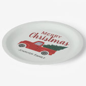 Der Weihnachtsbaum des Roten Trucks personalisiert Pappteller (Schrägansicht)