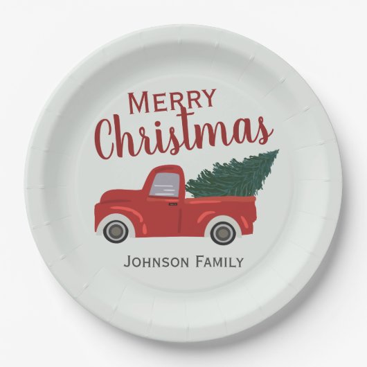 Der Weihnachtsbaum des Roten Trucks personalisiert Pappteller (Vorderseite)