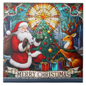 Der Weihnachtsbaum spendet einem Rentier Freude Fliese (Vorderseite)