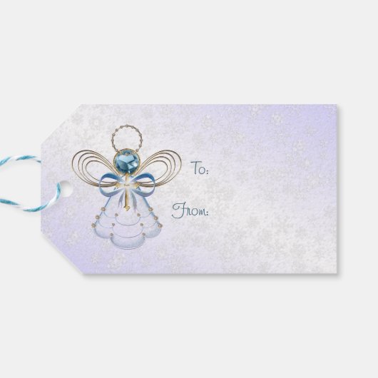 Der Weihnachtsgel des Glaubens Blau und Gold "Von: Geschenkanhänger (Rückseite Horizontal)