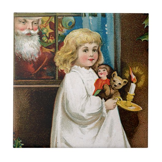 Der Weihnachtsmann am Fenster Fliese (Vorderseite)