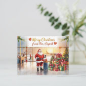 Der Weihnachtsmann am Flughafen Feiertagspostkarte (Stehend Vorderseite)