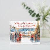 Der Weihnachtsmann am Flughafen Feiertagspostkarte (Stehend Vorderseite)