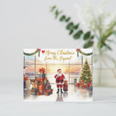 Der Weihnachtsmann am Flughafen Feiertagspostkarte (Stehend Vorderseite)