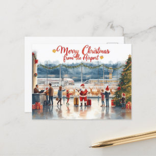 Der Weihnachtsmann am Flughafen Postkarte